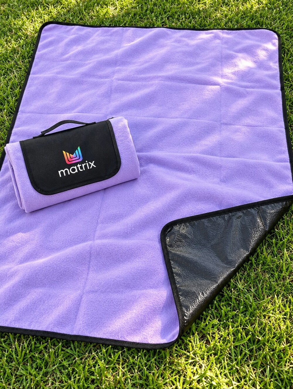 Matrix Purple Fleece Picnic Blanket Water Resistant Backing Foldable 66x50